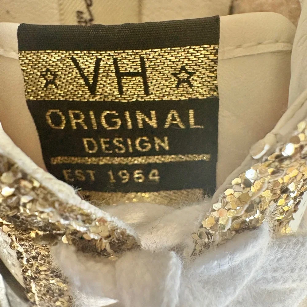 $120 VINTAGE HAVANA Gold Glitter Calf Hair Sneakers Camo Tennis‎ Shoe SIZE 8 EUC